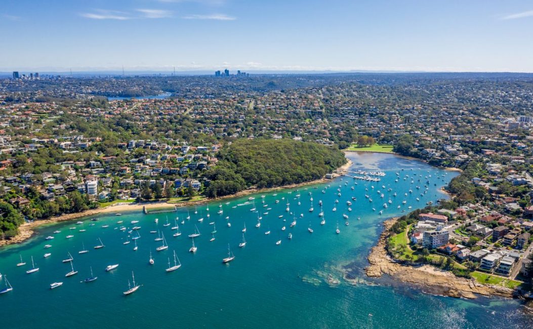 Aerial view on Reef Bay, Sydney, Australia.