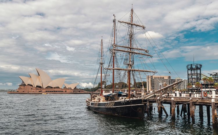Southern Swan tall ship with Sydney Opera House on the background