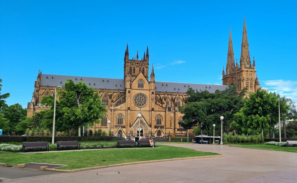 St Mary's Cathedral as viewed from Hyde Park
