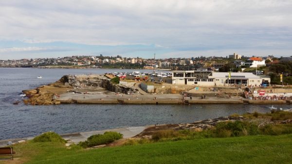 Concrete paths line both sides of Clovelly Bay and have steps into the water.