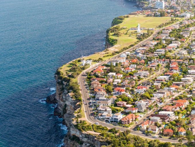 Aerial view of Sydney coastline, Australia.
