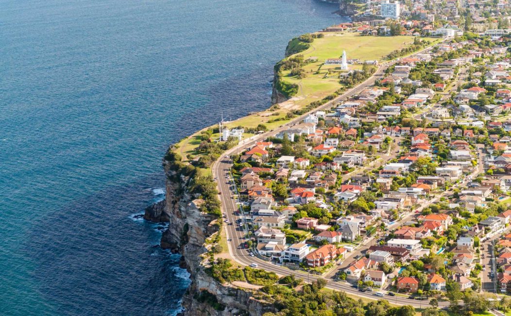 Aerial view of Sydney coastline, Australia.