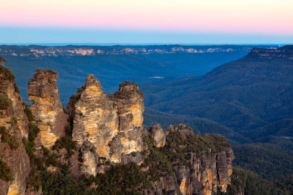 The Three Sisters, Blue Mountains, New South Wales, Australia, at sunset.