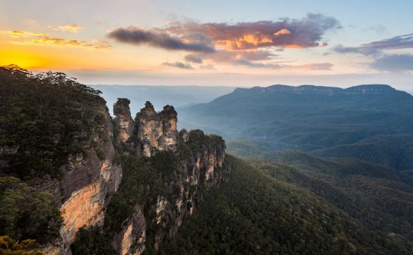 Three Sisters from Echo Point Lookout at sunset 