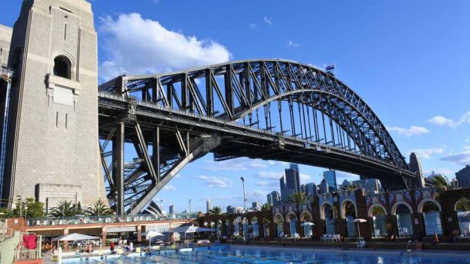 North Sydney Swimming Pool North Sydney Olympic Pool under Sydney Harbour Bridge