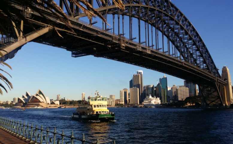 ferry travelling under Sydney Harbour Bridge