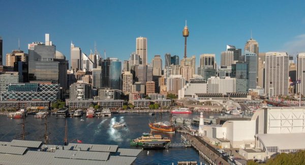 View of Darling Harbour and Kings St Wharf Sydney Australia