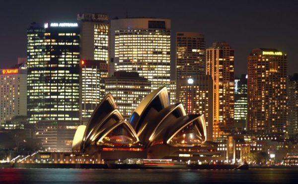 Sydney opera House at night from the water