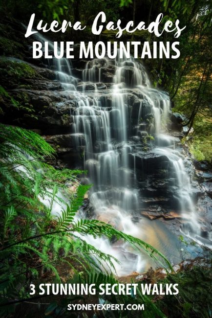 picture of Leura Cascades with text overlay Blue Mountains walks Leura Cascades