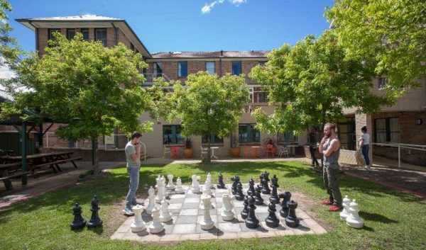 lifesizeed outdoor chess board YHA Katoomba Blue Mountains