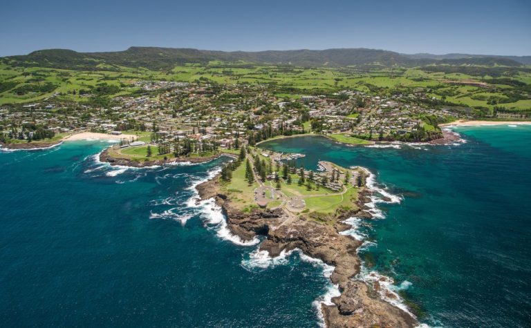 Aerial view of Blowhole Point headland, Kiama.