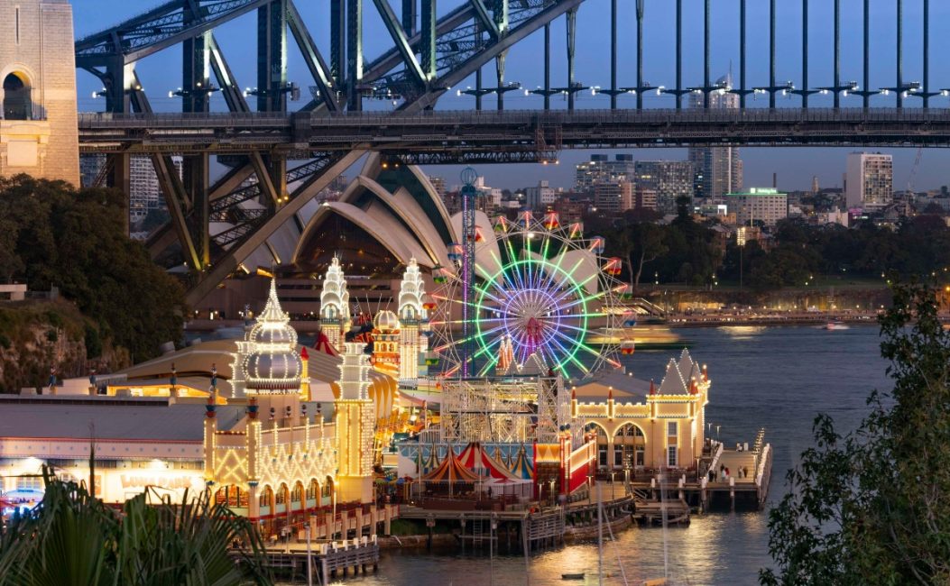 Luna Park Sydney at night school holiday reopening