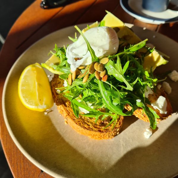 Avo and egg breakfast at Merewether Surf House
