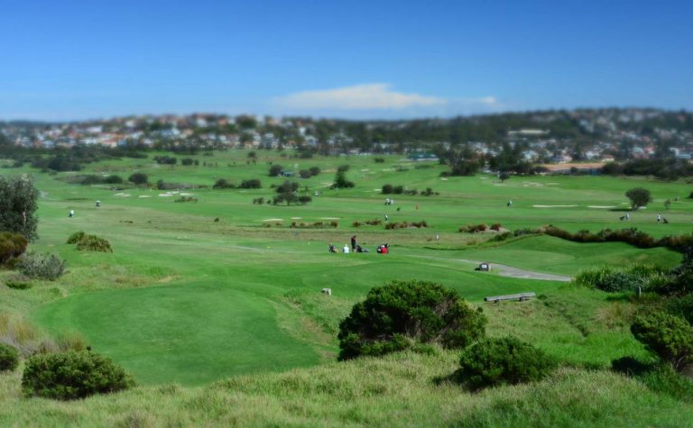 Panoramic view of the golf course from Long Reef Headland (Sydney NSW Australia).