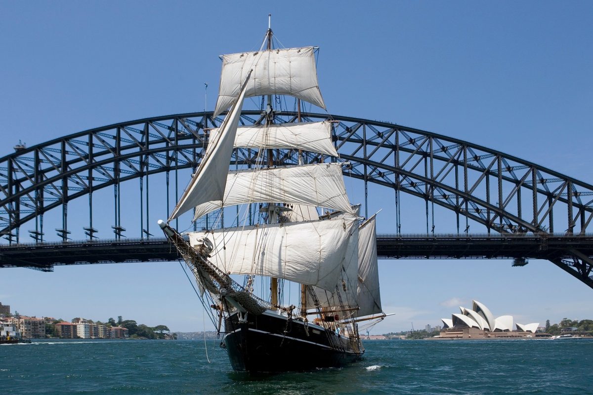 Sydney Harbour Tall ship cruise sailing in front of the Sydney Harbour Bridge