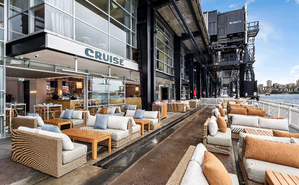 Outdoor softas at cruise bar at the overseas passenger terminal 