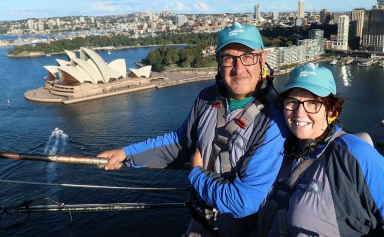 Paula and charles on the sydney harbour bridgeclimb summit