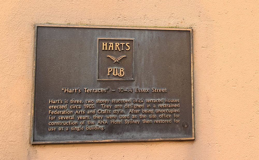 historic plaque in the Rocks at Harts Hotel
