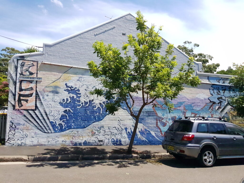 Japanese inspired mural on Gowrie Street Newtown