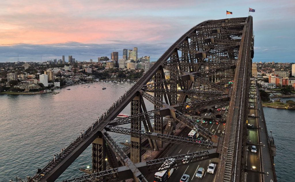 View looking North from the Sydney Bridge Museum at sunset