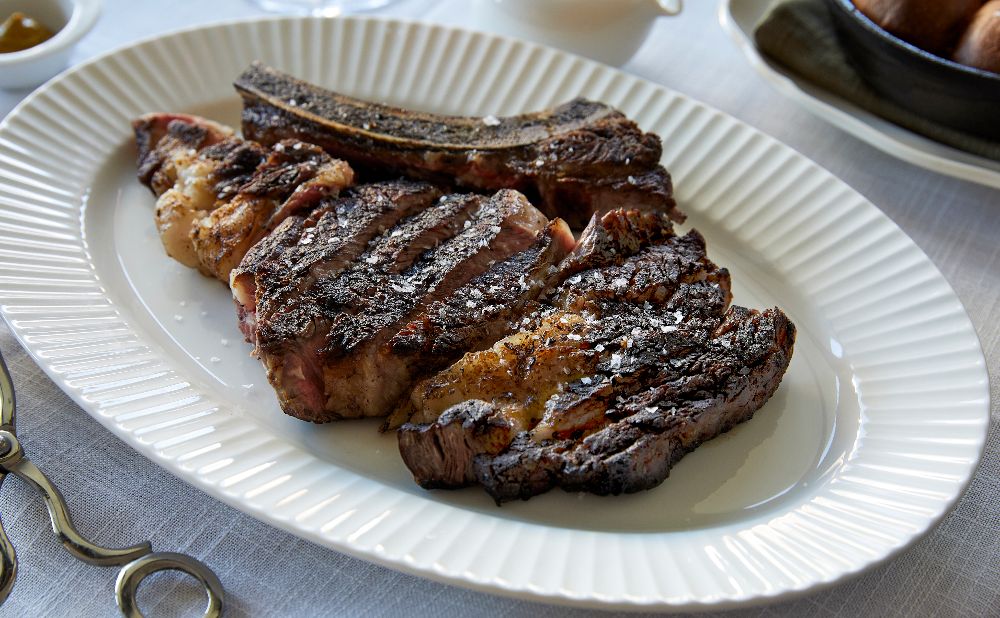 Steak on a white plate