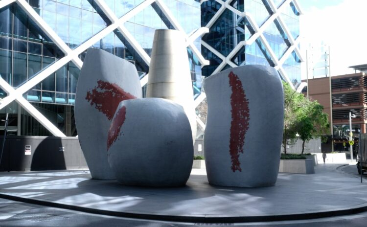 4 white pots that are Anton James's Anemone at Barangaroo