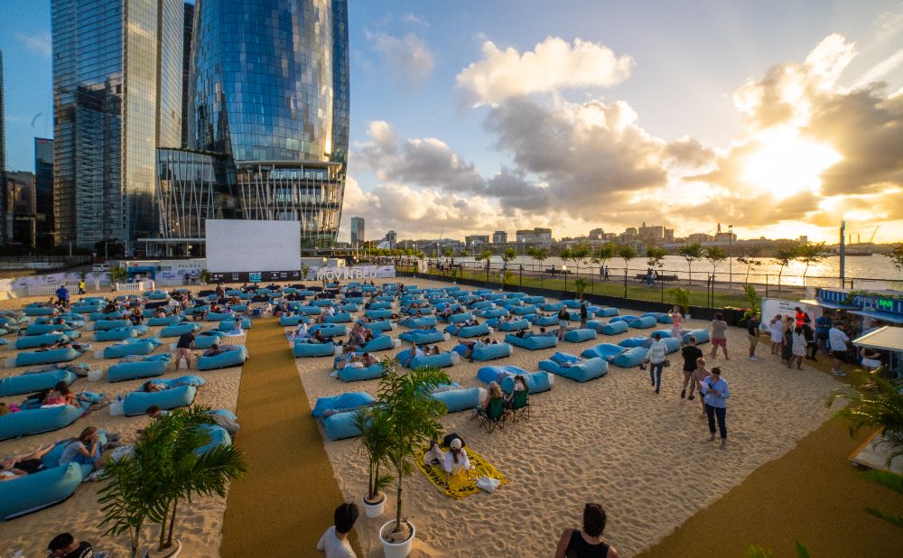 Barangaroo cinema MovinBed  bean bag seating on the sand