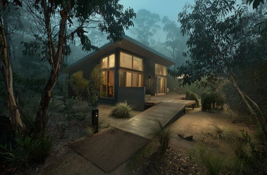Chalets at Blackheath shrounded in fog