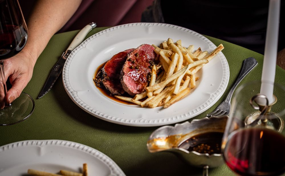 a table in Parlour Restaurant Sydney with steak frites