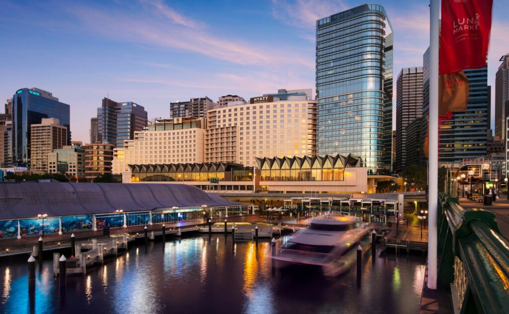 Hyatt Regency Sydney exterior on Sussex Street Darling Harbour