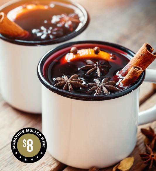 mulled wine in a white mug for $8