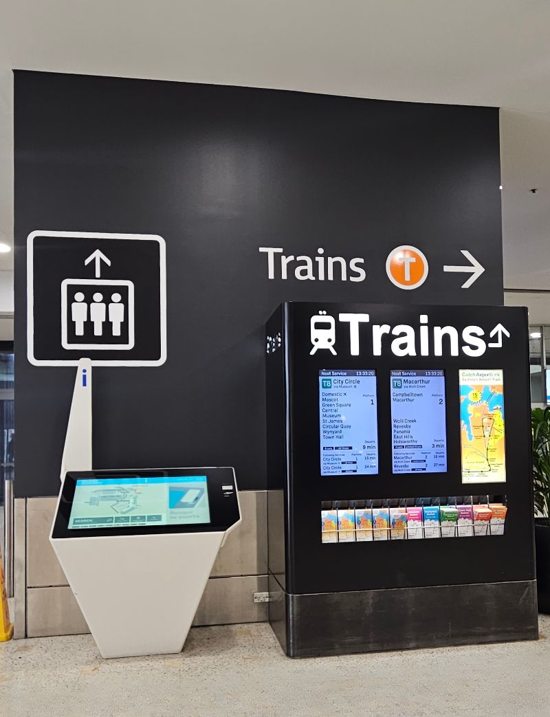 The Sydney International Airport train signage is hard to miss 