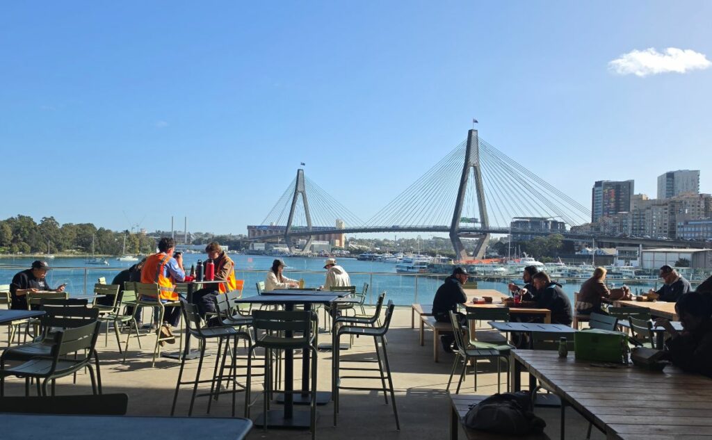 Sydney fish market balcony and Glebe Bridge