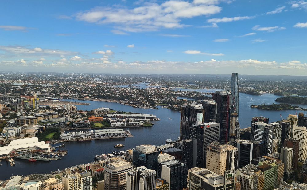 Looking to the west of the city over Darling Harbour and the mouth of the Parramatta River