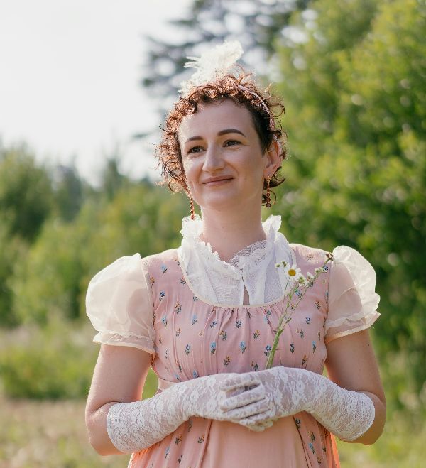 woman in Regency inspired dress