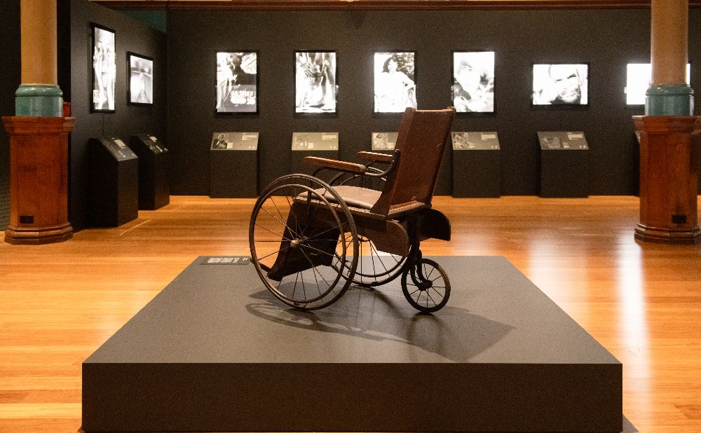 historic wheel chair that is part of the Australian Museum exhibition on disability in indigenous Australia