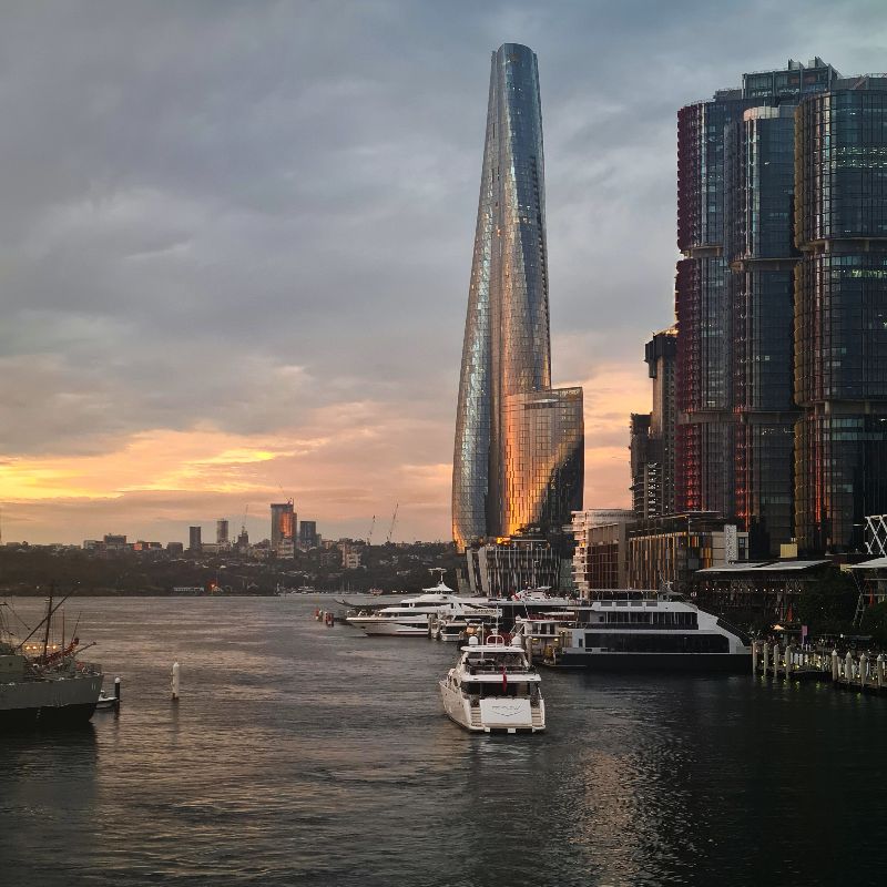 Barangaroo's Crown Towers at sunset