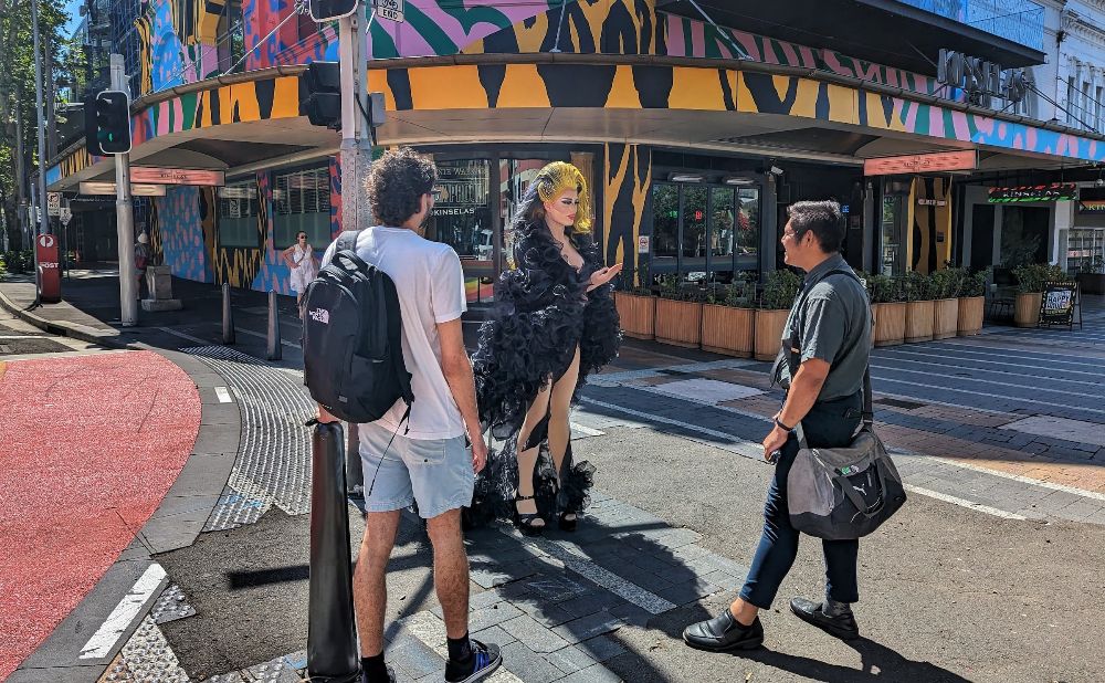 Tour guests and guide on Local Sauce Oxford Street Drag Queen tour