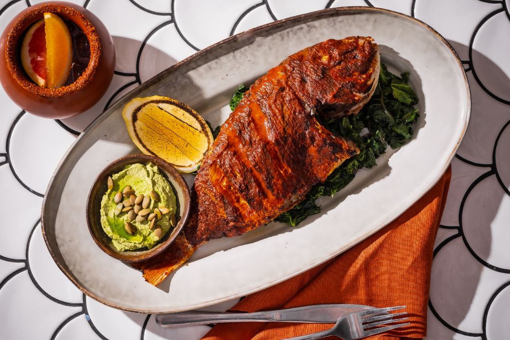 whole barramundi roasted with citrus and annatto  Sweethearts Valentine Menu