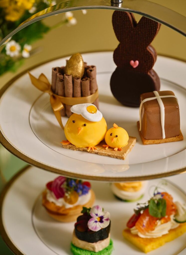 High tea plate of Easter treats from Fullerton Hotel
