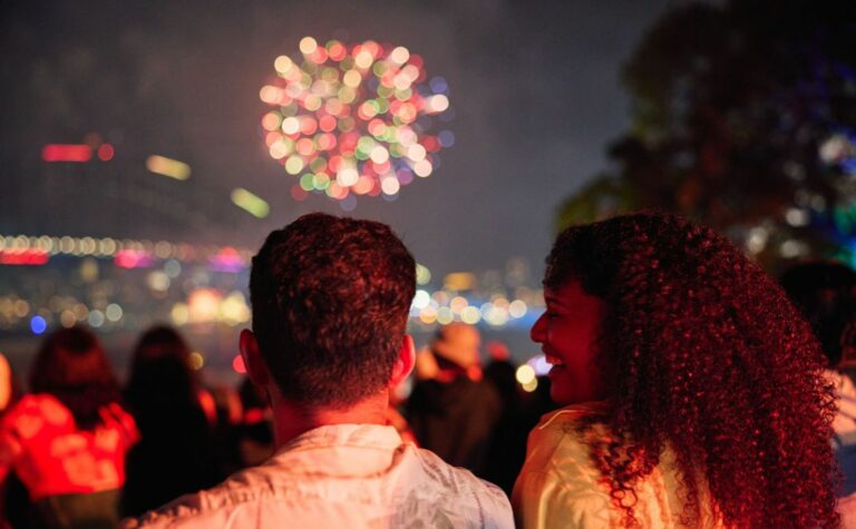 Couple watching the NYE Fireworks in Sydney