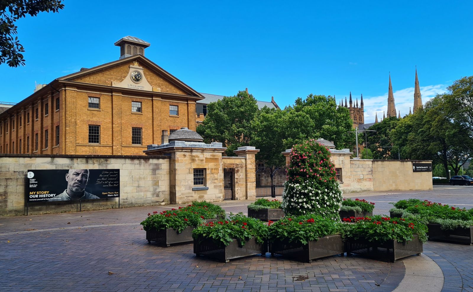 Hyde Park Barracks with St Mary's Cathedral spires