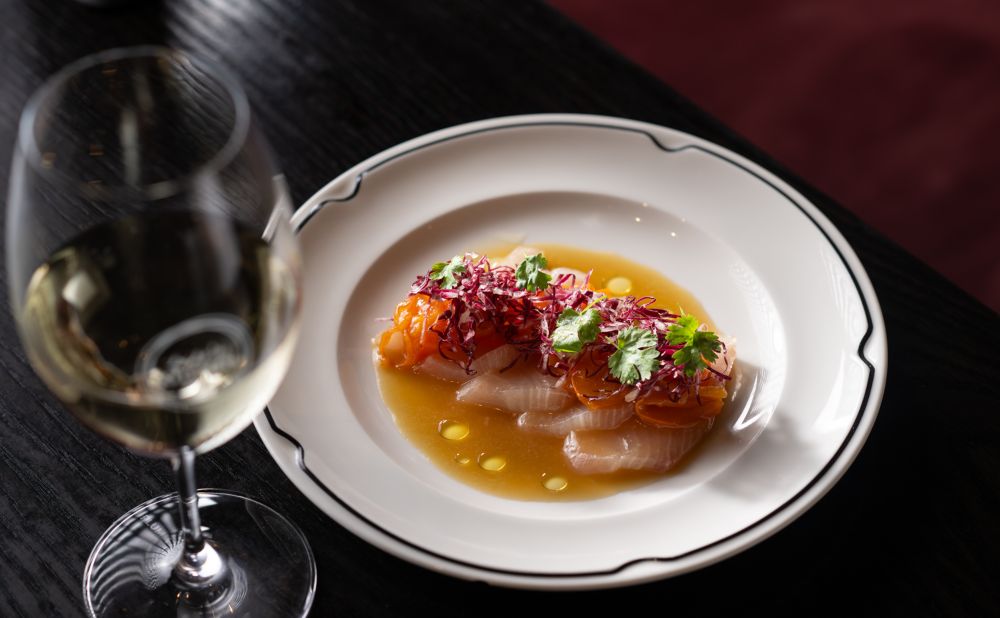 Kingfish Sashimi with a glass of white wine