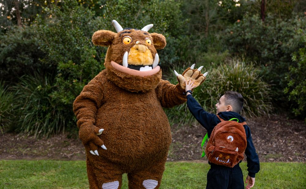 Young boy meeting the Gruffalo at Sydney Zoo