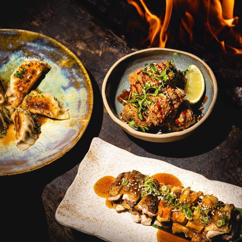 Chotto Matte Nikkei Gyoza (Chicken and Prawn dumplings), Spicy Buttermilk Chicken Karaage