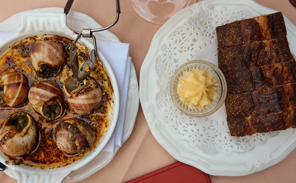 Escargots with warm baguette and butter at La Buvette, Potts Point